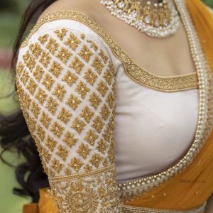 Latest Beautiful Thread and Pearls Work Designer Blouse White Color
