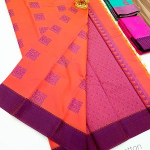Different Design Butta Mphoss Saree Orange Color w/ Blouse