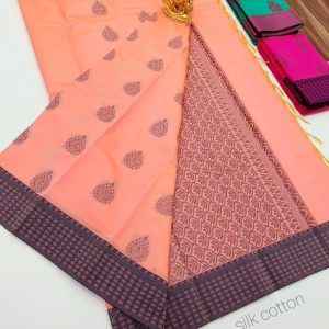 Trendy Latest Design Butta Mphoss Saree Peach Color w/ Blouse