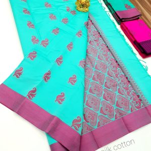 Flower Design Butta Mphoss Saree Ramar Blue Color w/ Blouse