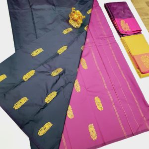 Butta Mphoss Sarees Dark Grey w/ Pink Color w/ Blouse