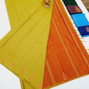 New Design Butta Mphoss Sarees Lemon Yellow w/ Orange Color w/ Blouse