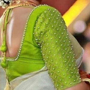 Simple Thread and Pearls Work Designer Blouse Parrot Green Color