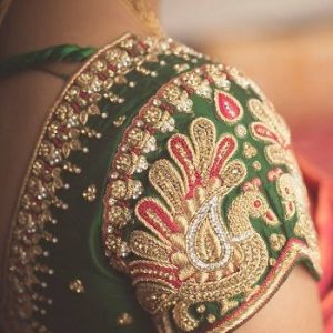 Latest & Trendy Peacock Thread and Stone Work Designer Blouse Green Color