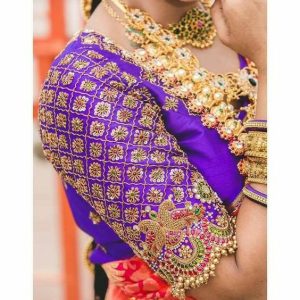 New Latest Peacock Thread and Pearls Work Designer Blouse Purple Color