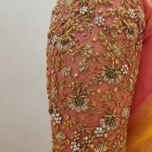 Different Embroidery and Stone & Guddan Work Designer Blouse Orange Color