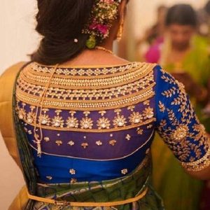 Elegant Thread and Patch & Stone Work Bridal Blouses Blue Color