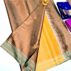Trendy Design High Fancy Kanjivaram Silk Sarees Mix Light Brown Color w/ Blouse