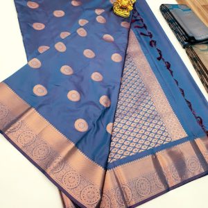 New High Fancy Kanjivaram Silk Sarees Mix (Purple, Violet, Red, Peacock Blue) Color