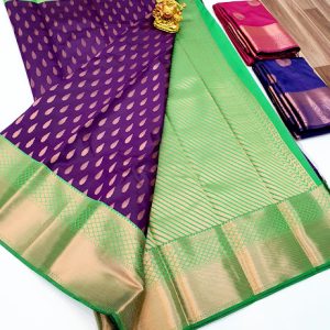 High Fancy Kanjivaram Silk Sarees Mix Thilagam Design (Sky Blue, Pink, Purple, Violet) Colors