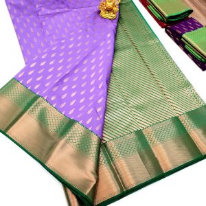 High Fancy Kanjivaram Silk Sarees Mix Thilagam Design (Sky Blue, Pink, Purple, Violet) Colors