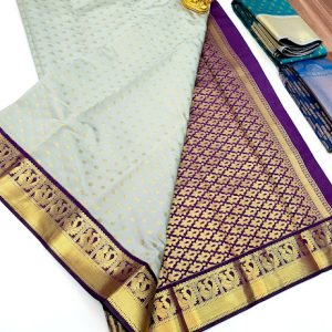 High Fancy Kanchipuram Silk Sarees Mix White w/ Violet Color