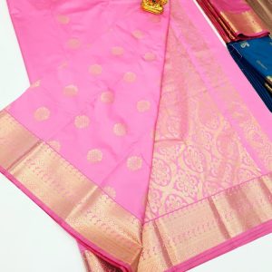 New Design High Fancy Kanjivaram Silk Sarees Mix Rose Color