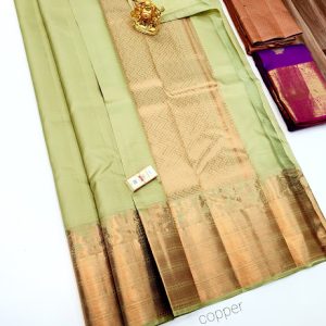 Copper Work Pure Kanjivaram Fancy Silk Sarees Pista Green Color