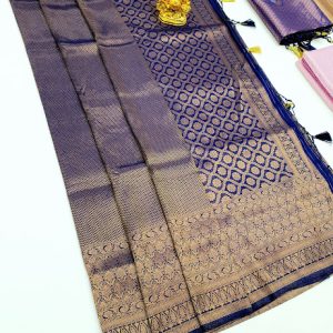 Different Design Kanjivaram Semi Silk Sarees (Blue, Off White, Light Green, Light Blue) Color