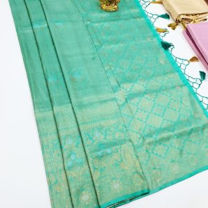 Kanjivaram Semi Silk Sarees (Ink Blue, Green, Gold White, Sky Blue) Colors