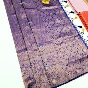 Kanjivaram Semi Silk Sarees (Ink Blue, Green, Gold White, Sky Blue) Colors