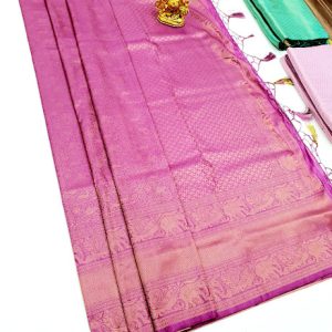 New Elephant Design Kanjivaram Semi Silk Sarees Pink Color