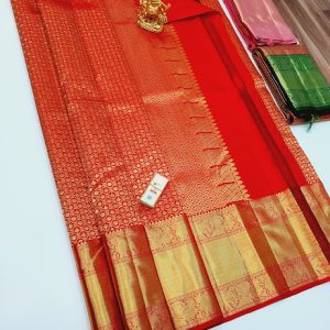 New Design Kanjivaram Pure Wedding Silk Sarees Apple Red Color w/ Blouse