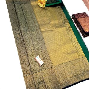 New Latest Design Kanjivaram Pure Silk Wedding Sarees Bottle Green Color w/ Blouse