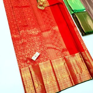 High Look Pure Kanjivaram Wedding Silk Sarees Chilli Red Color Full Zari Work