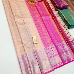 Latest Copper w/ Rose Color Kanjivaram Pure Silk Sarees w/ Blouse