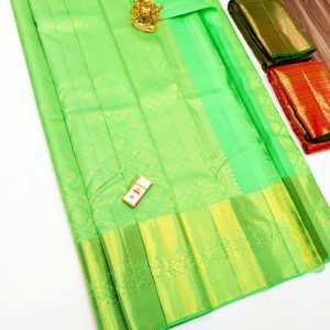 Kanjivaram Pure Silk Sarees Double Shade (Green & Yellow) Color