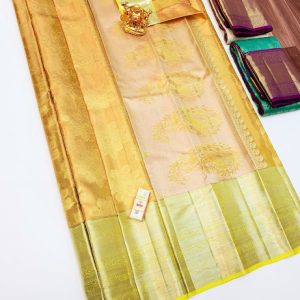 Kanjivaram Pure Silk Wedding Sarees Gold Zari w/ Yellow Color With Blouse