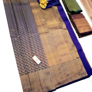 New Trendy Full Gold Zari Work Kanjivaram Pure Silk Sarees Ink Blue Color