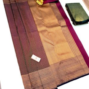 Gold Zari Work Kanjivaram Pure Silk Sarees Magenta Color w/ Blouse