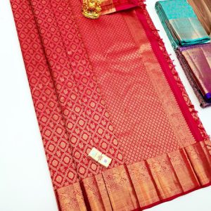 Kanjivaram Pure Silk Bridal Sarees Red Color W/ Blouse