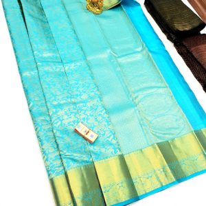 Latest Design Kanjivaram Pure Silk Sarees Sky Blue Color