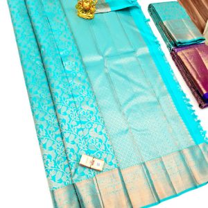 Kanjivaram Handloom Pure Silk Sarees Sky Blue Color