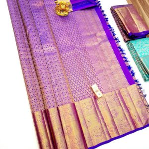 New Design Kanjivaram Handloom Wedding Silk Saree Purple Color Full Zari Work