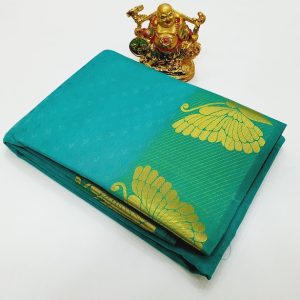 New Butterfly Design Plain Mphoss Sarees Art Silks Sapphire Green Color W/ Blouse