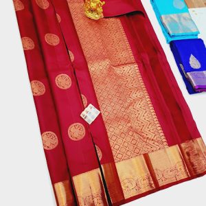 New Peacock Design Pure Kanjivaram Fancy Silk Saree Apple Red Color
