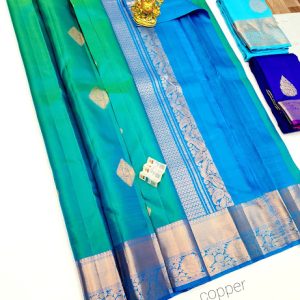 Trendy Annam Design Pure Kanjivaram Fancy Silk Saree Peacock Green w/ Blue Color