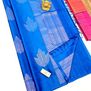 New Arrival Flower Design Pure Soft Silk Sarees Blue Color