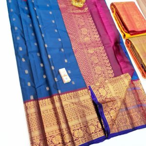 New Design Pure Soft Silks Saree Copper Blue w/ Rose Color
