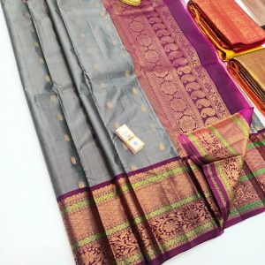 Latest Design Pure Soft Silks Saree Grey w/ Purple Color