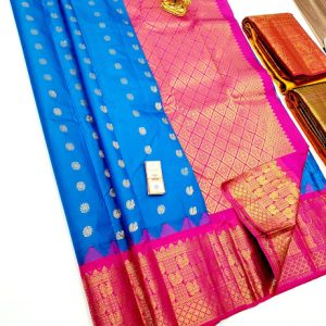 Trendy Annam Design Pure Soft Silks Saree Light Blue w/ Rose Color