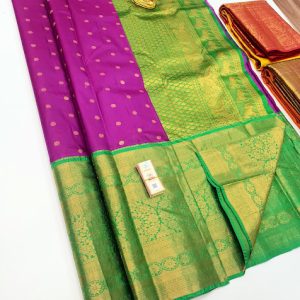 Latest Big Border Design Pure Soft Silks Saree Magenta w/ Green Color