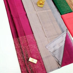 New Design Pure Soft Silks Sarees Magenta w/ Grey Color