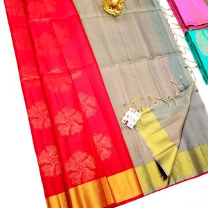 New Trendy Design Pure Soft Silks Saree Pink w/ Grey Color w/ Blouse