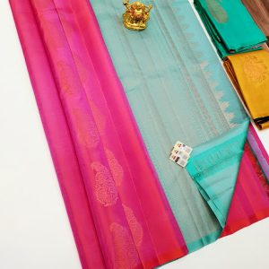 New Mango Design Pure Soft Silks Sarees Pink w/ Sky Blue Color w/ Blouse