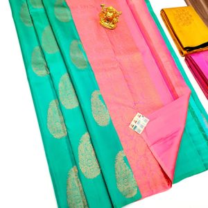 Mango Design Pure Soft Silks Sarees Sapphire w/ Light Rose Color