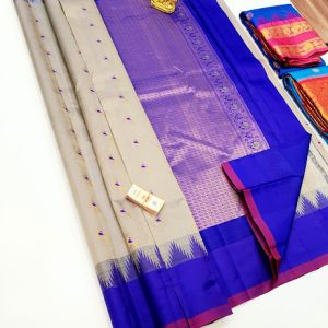 Parrot Design Pure Soft Silks Sarees White w/ Ink Blue Color w/ Blouse