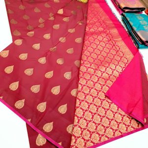 Butta Mphoss Saree Araku Red, Copper Blue Color w/ Blouse