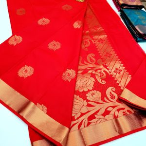 Trendy Design Butta Mphoss Saree Chilli Red, Violet, Sky Blue Color w/ Blouse