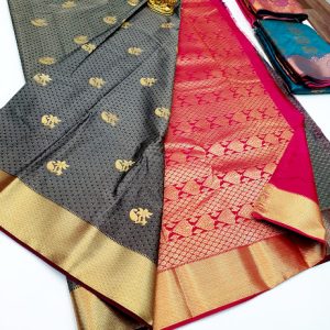 New Design Butta Mphoss Saree Grey, Double Shade Color w/ Blouse